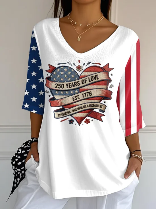 Women
                      Heart/Cordate Three Quarter Sleeve Tee T-shirt V
                      Neck Printing Casual Graphic Tee Spring/Fall Top