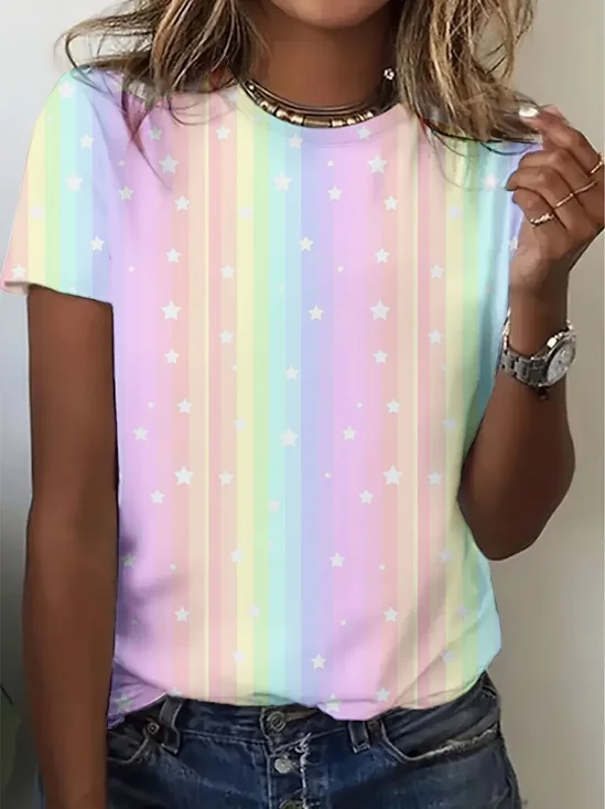 Women
                      Star Short Sleeve Tee T-shirt Crew Neck Printing
                      Casual Graphic Tee Summer Top