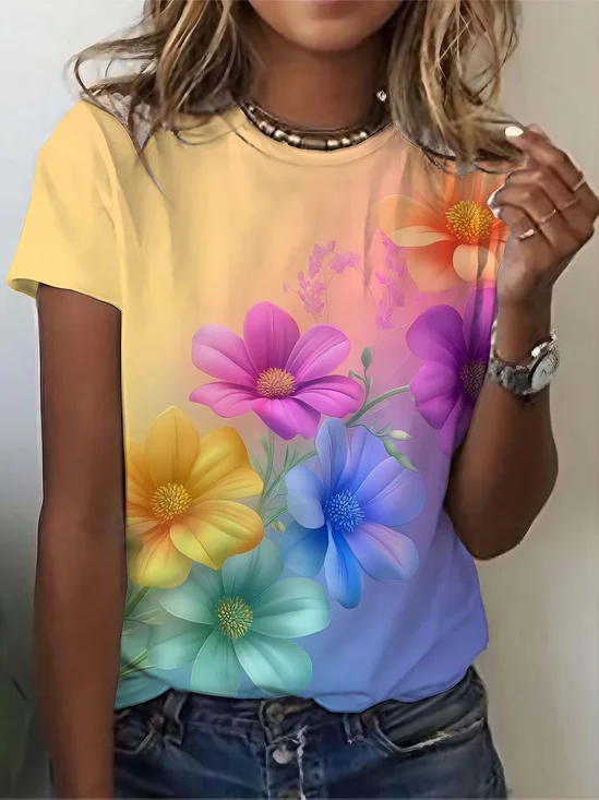 Women
                      Floral Short Sleeve Tee T-shirt Crew Neck Printing
                      Casual Graphic Tee Summer Top