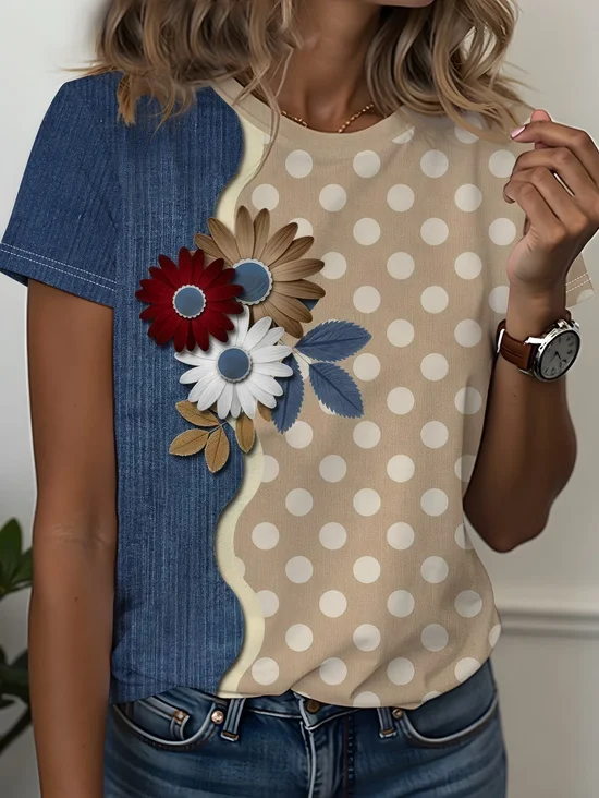 Women
                      Polka Dots Short Sleeve Tee T-shirt Crew Neck
                      Printing Casual Graphic Tee Summer Top