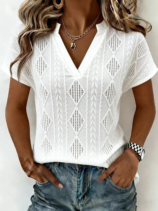 Women
                      Plain Short Sleeve Tee T-shirt V Neck Jacquard
                      Elegant Summer Top