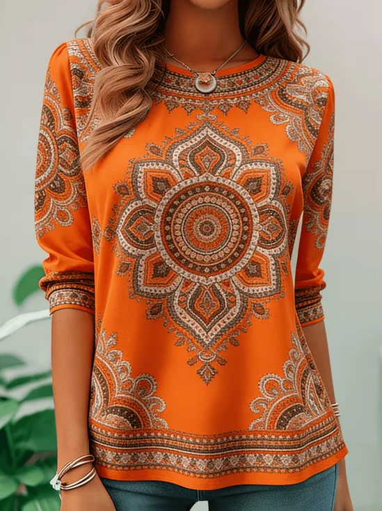 Women
                      Ethnic Long Sleeve Tee T-shirt Crew Neck Casual
                      Tunic Spring/Fall Top