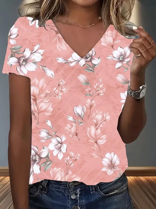Women
                      Floral Short Sleeve Tee T-shirt V Neck Printing
                      Vintage Summer Top