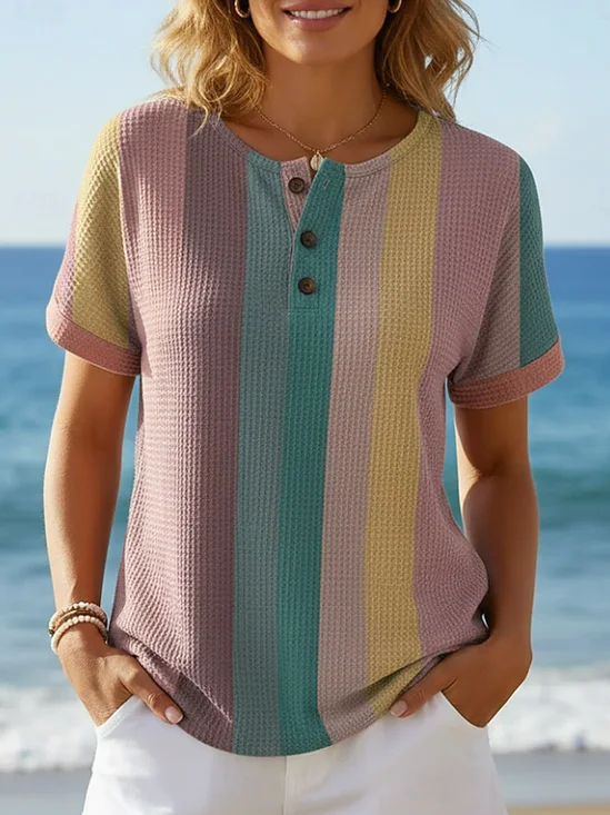 Women
                      Striped Short Sleeve Tee T-shirt Crew Neck
                      Printing Vintage Summer Top