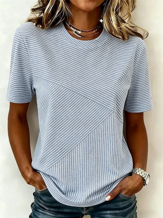 Women
                      Striped Short Sleeve Tee T-shirt Crew Neck Casual
                      Summer Top