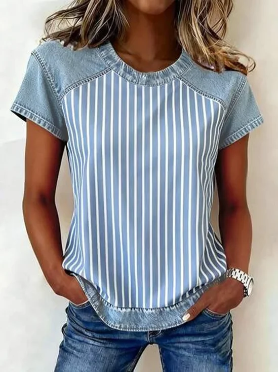 Women
                      Striped Short Sleeve Tee T-shirt Crew Neck
                      Printing Vintage Summer Top
