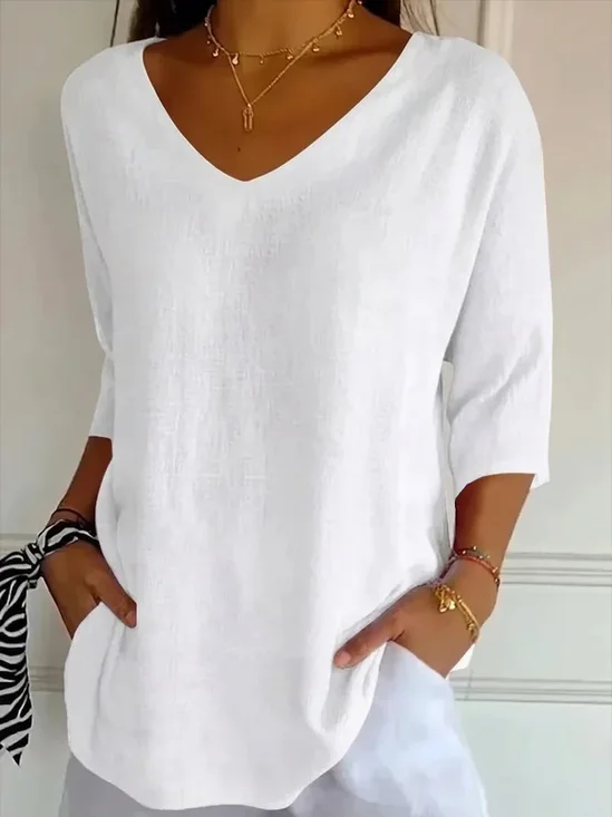 Women
                      Plain Three Quarter Sleeve Tee T-shirt V Neck
                      Printing Casual Graphic Tee Spring/Fall Top