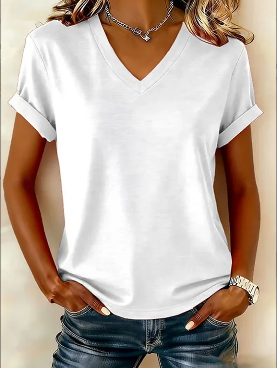 Women
                      Plain Short Sleeve Tee T-shirt V Neck Printing
                      Vintage Summer Top