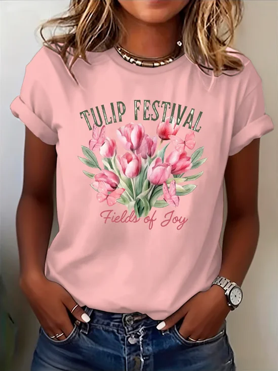 Women
                      Floral Short Sleeve Tee T-shirt Crew Neck Printing
                      Casual Graphic Tee Summer Top