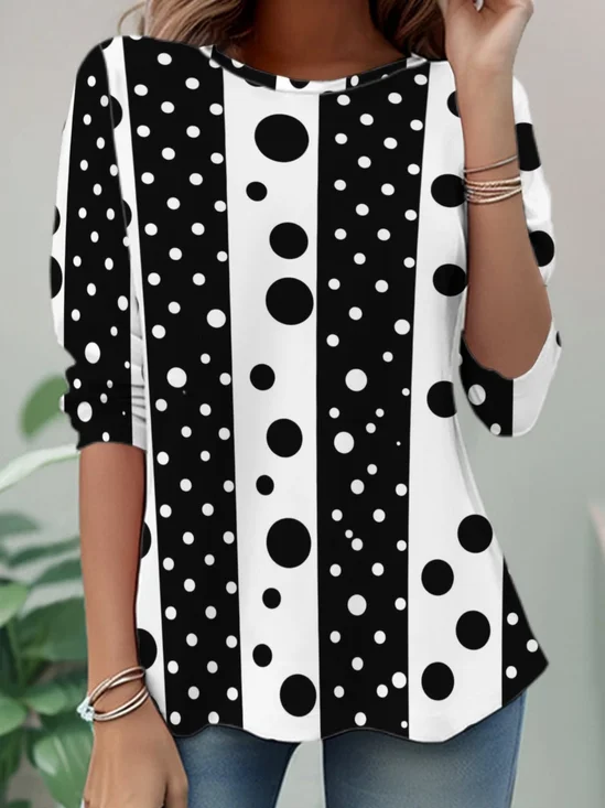 Women Polka Dots Long Sleeve Tee T-shirt Crew Neck Casual Tunic Spring/Fall Top