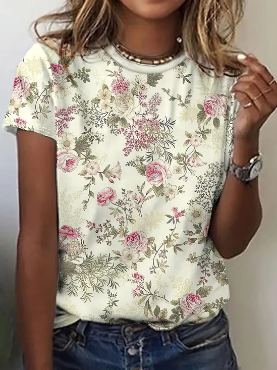 Women
                      Floral Short Sleeve Tee T-shirt Crew Neck Printing
                      Casual Graphic Tee Summer Top