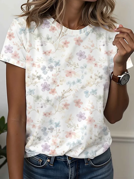 Women
                      Floral Short Sleeve Tee T-shirt Crew Neck Printing
                      Casual Graphic Tee Summer Top