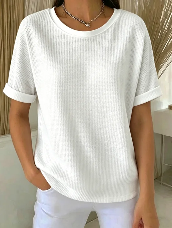 Women
                      Plain Short Sleeve Tee T-shirt Vintage Summer Top