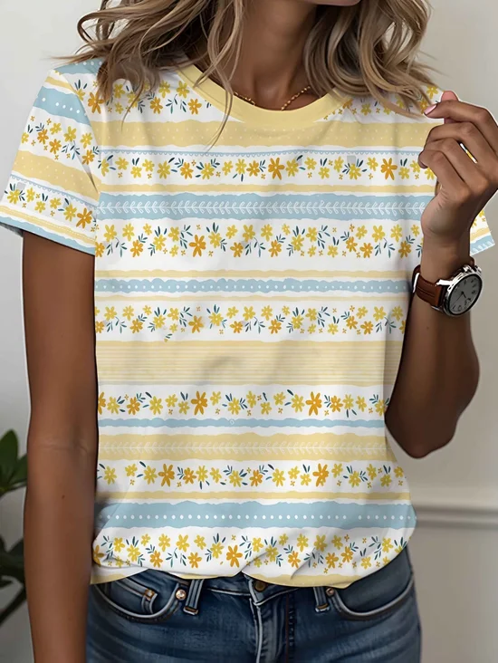 Women
                      Floral Short Sleeve Tee T-shirt Crew Neck Printing
                      Casual Graphic Tee Summer Top
