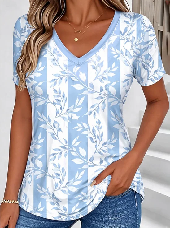 Women
                      Floral Short Sleeve Tee T-shirt V Neck Printing
                      Vintage Summer Top
