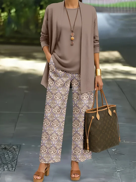 Women Abstract Printing Matching Outfit Daily Long Sleeve Casual Spring/Fall Multi-Piece Set Matching Set