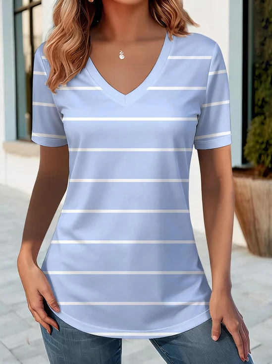 Women
                      Striped Short Sleeve Tee T-shirt V Neck Printing
                      Vintage Summer Top