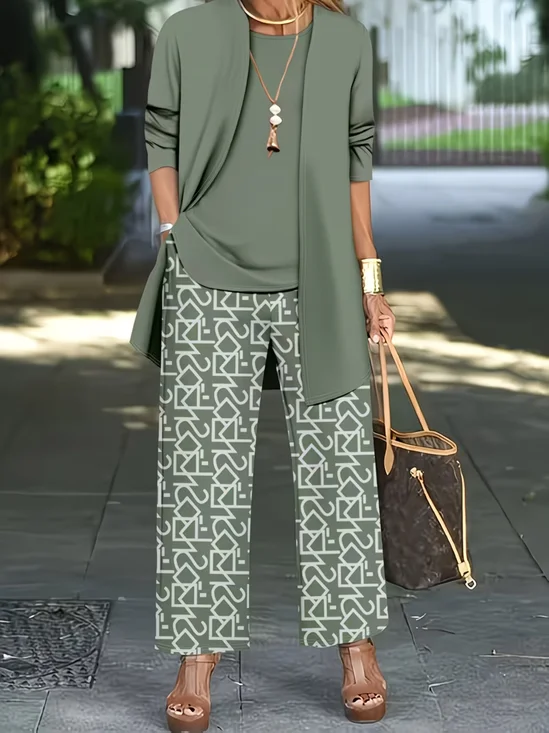 Women Abstract Printing Matching Outfit Daily Long Sleeve Casual Spring/Fall Multi-Piece Set Matching Set