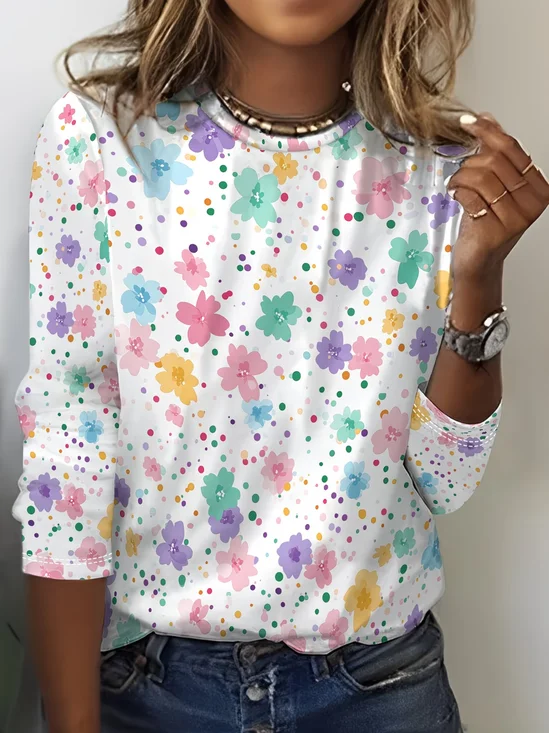 Women
                      Floral Long Sleeve Tee T-shirt Crew Neck Printing
                      Casual Graphic Tee Spring/Fall Top