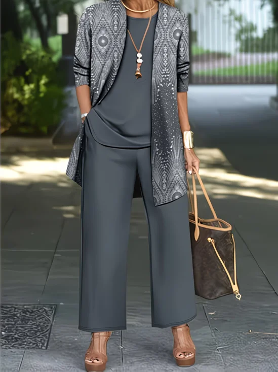 Women Abstract Printing Matching Outfit Daily Long Sleeve Casual Spring/Fall Multi-Piece Set Matching Set