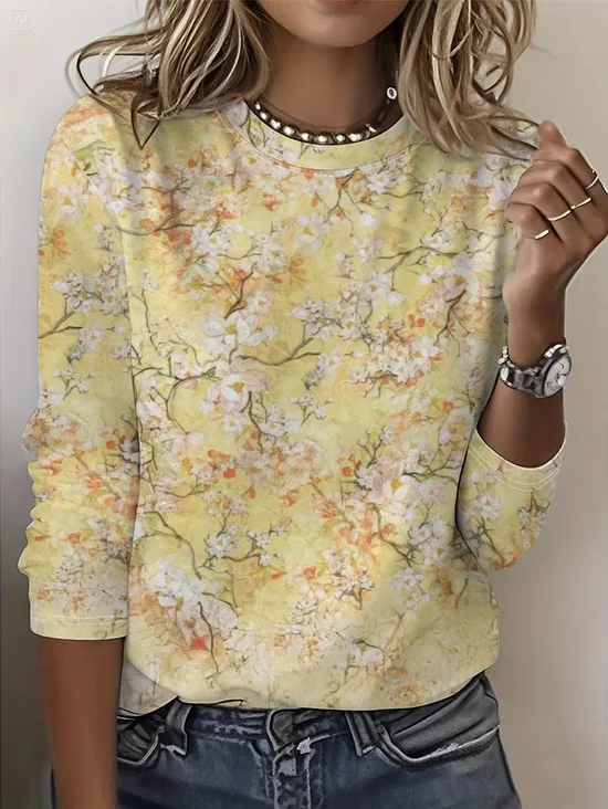 Women
                      Floral Long Sleeve Tee T-shirt Crew Neck Printing
                      Casual Graphic Tee Spring/Fall Top