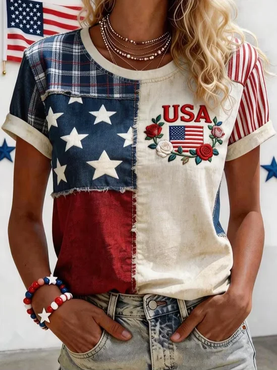 Women
                      Independence Day (Flag) Short Sleeve Tee T-shirt
                      Crew Neck Printing Casual Graphic Tee Summer Top