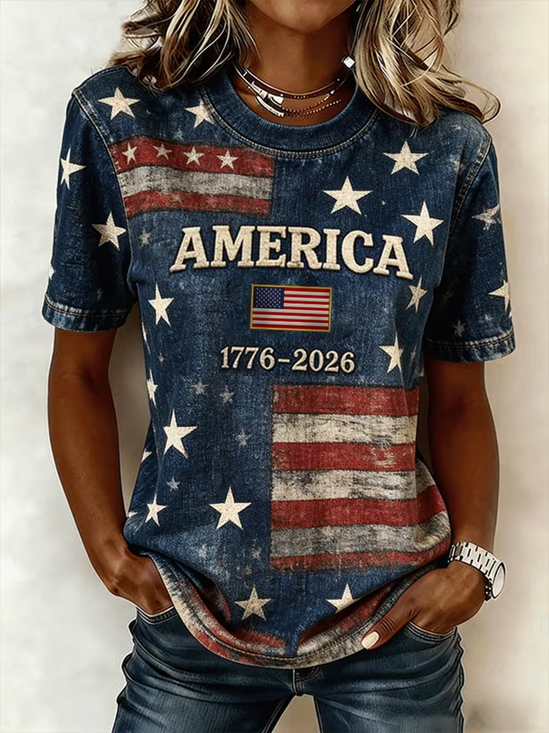 Women
                      Independence Day (Flag) Short Sleeve Tee T-shirt
                      Crew Neck Printing Casual Graphic Tee Summer Top