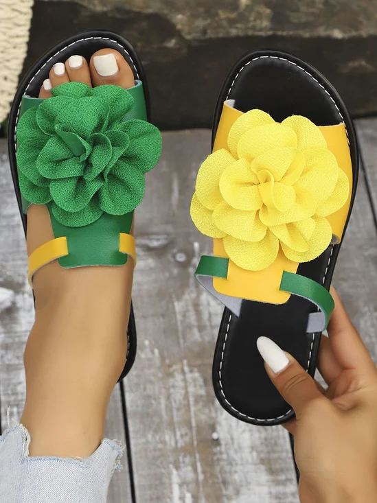 Pu Color Block Sexy Summer Slide Sandals