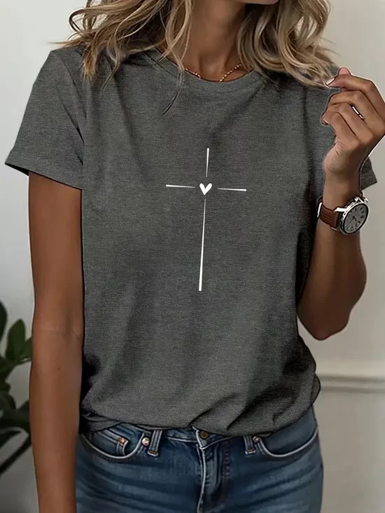 Women
                      Heart/Cordate Short Sleeve Tee T-shirt Crew Neck
                      Printing Casual Graphic Tee Summer Top