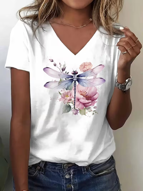 Women
                      Floral Short Sleeve Tee T-shirt V Neck Printing
                      Vintage Summer Top