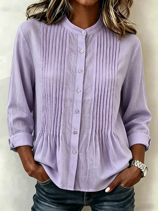 Women Plain Long Sleeve Shirt Ruched Vintage Daily Spring/Fall Top