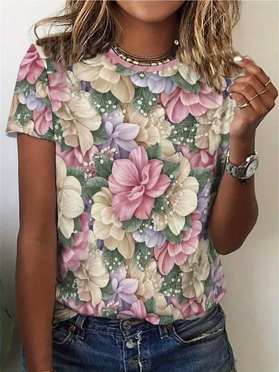 Women
                      Floral Short Sleeve Tee T-shirt Crew Neck Printing
                      Casual Graphic Tee Summer Top