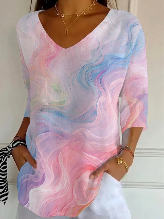 Women
                      Abstract Three Quarter Sleeve Tee T-shirt V Neck
                      Printing Casual Graphic Tee Spring/Fall Top