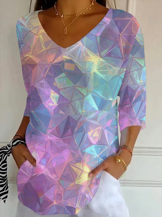 Women
                      Abstract Three Quarter Sleeve Tee T-shirt V Neck
                      Printing Casual Graphic Tee Spring/Fall Top
