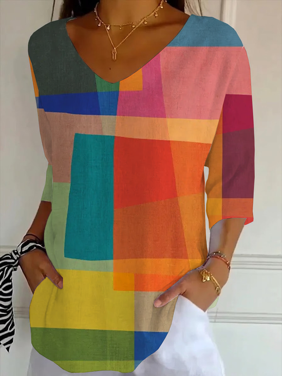 Women
                      Abstract Three Quarter Sleeve Tee T-shirt V Neck
                      Printing Casual Graphic Tee Spring/Fall Top