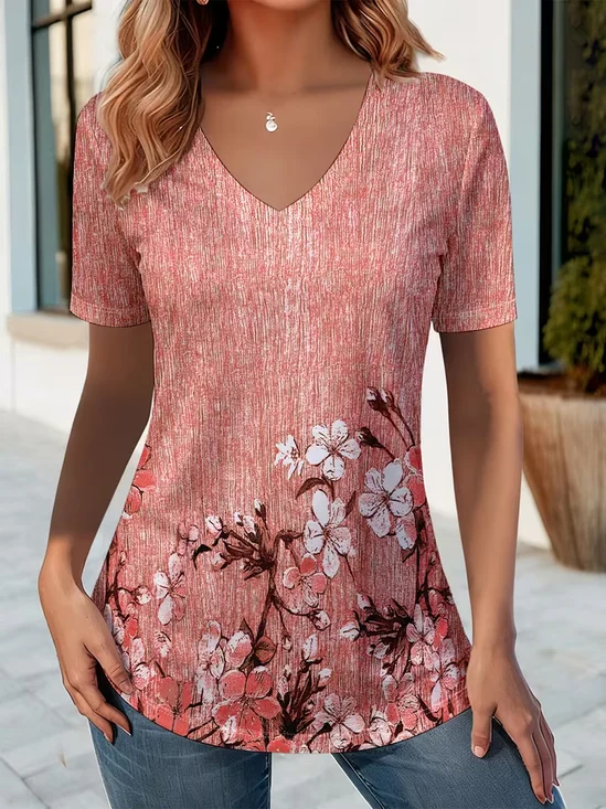 Women
                      Floral Short Sleeve Tee T-shirt V Neck Printing
                      Vintage Summer Top