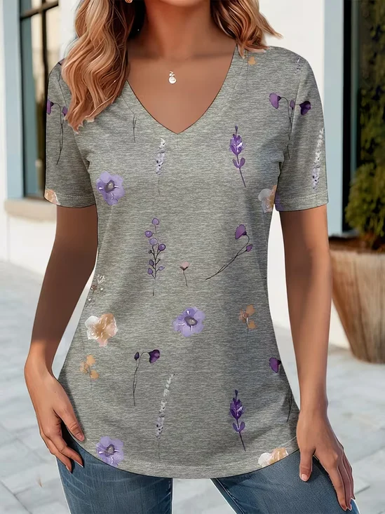 Women
                      Floral Short Sleeve Tee T-shirt V Neck Printing
                      Vintage Summer Top