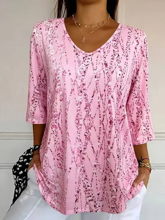 Women
                      Abstract Three Quarter Sleeve Tee T-shirt V Neck
                      Printing Casual Graphic Tee Spring/Fall Top