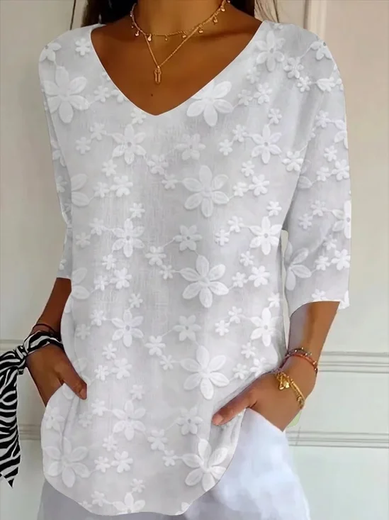 Women
                      Floral Three Quarter Sleeve Tee T-shirt V Neck
                      Printing Casual Graphic Tee Spring/Fall Top