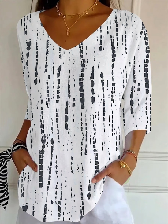 Women
                      Abstract Three Quarter Sleeve Tee T-shirt V Neck
                      Printing Casual Graphic Tee Spring/Fall Top