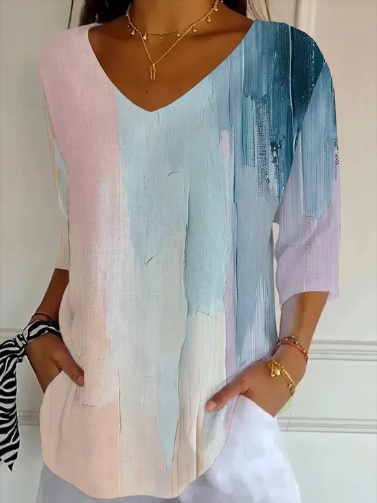 Women
                      Abstract Three Quarter Sleeve Tee T-shirt V Neck
                      Printing Casual Graphic Tee Spring/Fall Top