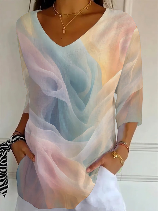 Women
                      Abstract Three Quarter Sleeve Tee T-shirt V Neck
                      Printing Casual Graphic Tee Spring/Fall Top