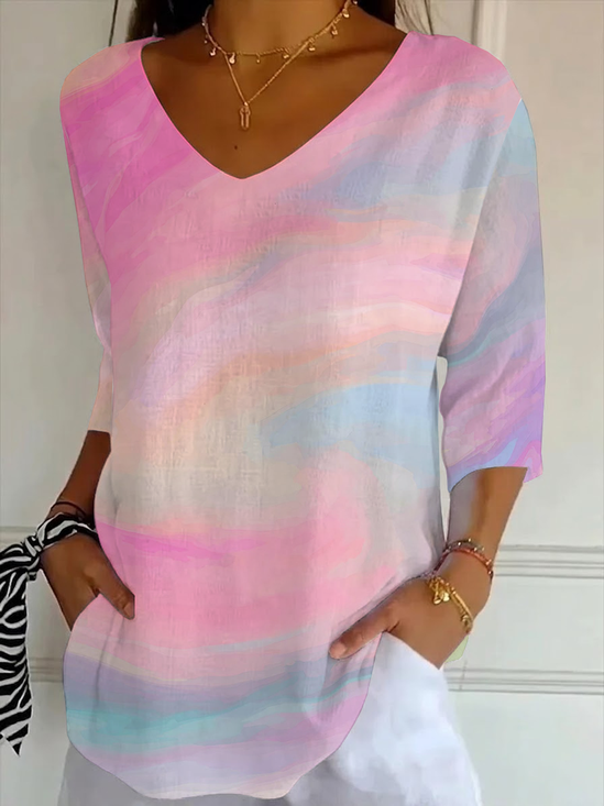 Women
                      Abstract Three Quarter Sleeve Tee T-shirt V Neck
                      Printing Casual Graphic Tee Spring/Fall Top