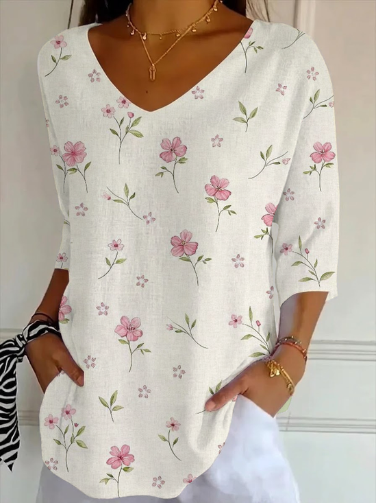 Women
                      Floral Three Quarter Sleeve Tee T-shirt V Neck
                      Printing Casual Graphic Tee Spring/Fall Top