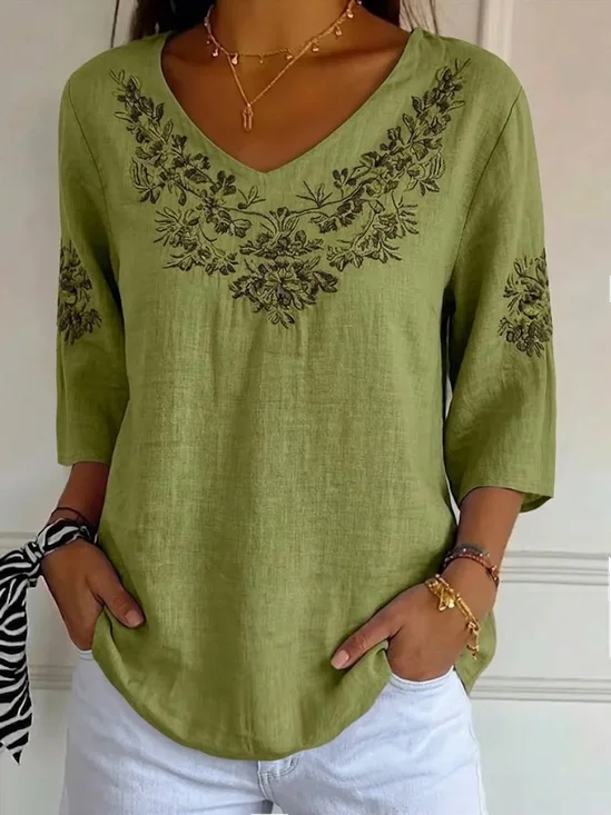 Women
                      Floral Three Quarter Sleeve Tee T-shirt V Neck
                      Printing Casual Graphic Tee Spring/Fall Top