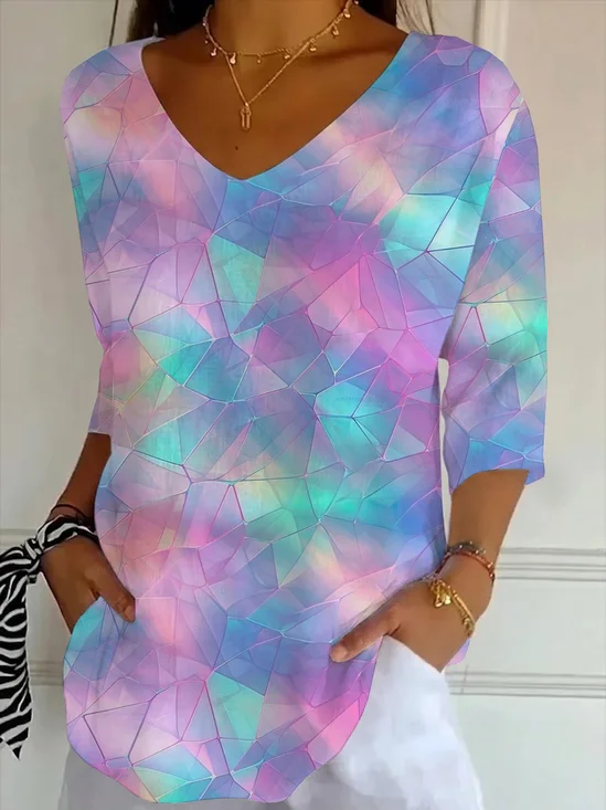 Women
                      Abstract Three Quarter Sleeve Tee T-shirt V Neck
                      Printing Casual Graphic Tee Spring/Fall Top
