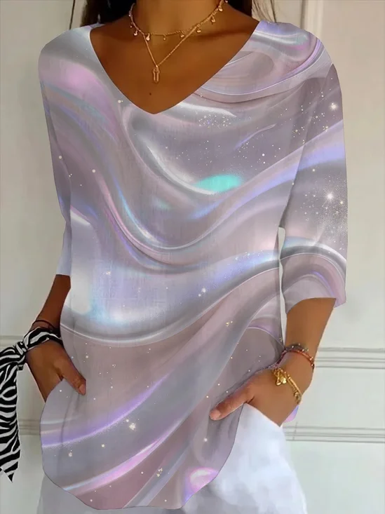 Women
                      Abstract Three Quarter Sleeve Tee T-shirt V Neck
                      Printing Casual Graphic Tee Spring/Fall Top