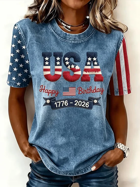 Women
                      Independence Day (Flag) Short Sleeve Tee T-shirt
                      Crew Neck Printing Casual Graphic Tee Summer Top