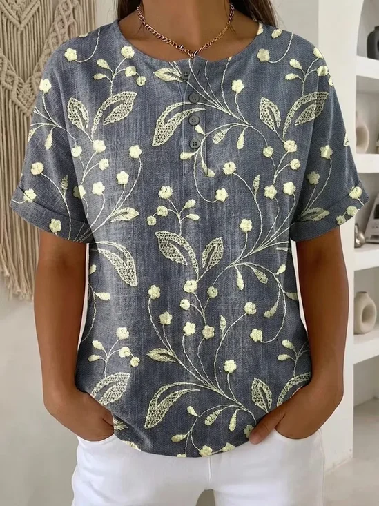 Women
                      Floral Short Sleeve Tee T-shirt Crew Neck Printing
                      Vintage Summer Top