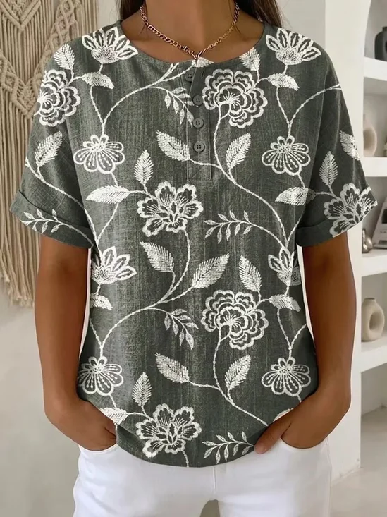 Women
                      Floral Short Sleeve Tee T-shirt Crew Neck Printing
                      Vintage Summer Top
